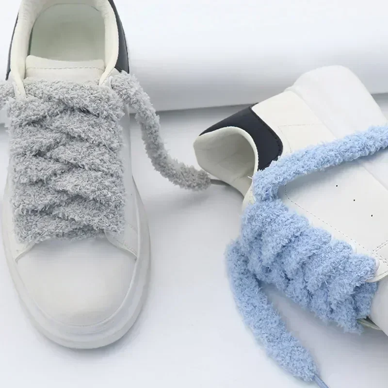 15mm Wide Flat Plush Towel Shoelaces Women Casual Sneakers Lady Shoes