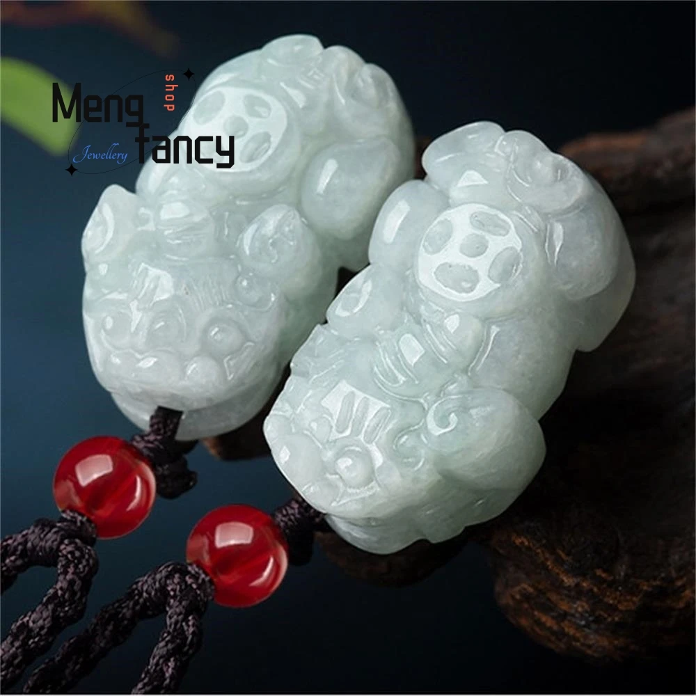 Natural Myanmar A-goods Jadeite Pixiu Fortune Jade Pendant Exquisite Engraver Fashion Jewelry Mascots Holiday Gift