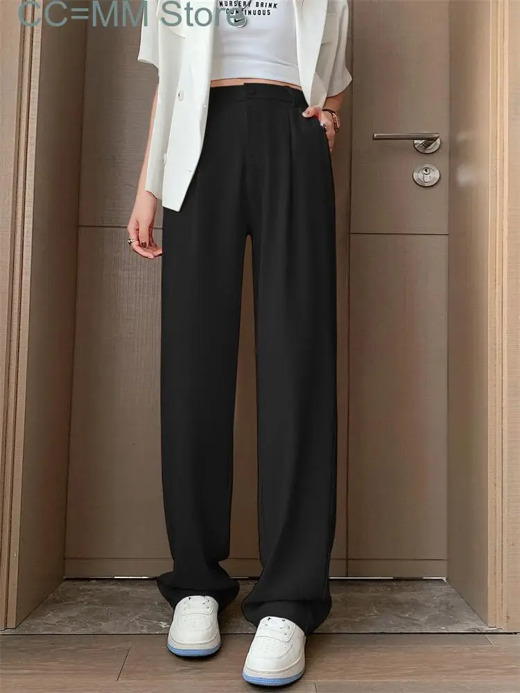 New Solid High Waisted Suits Pants Women Spring Summer Korean Fashion Straight Pants Office Ladies Wide Leg Pants