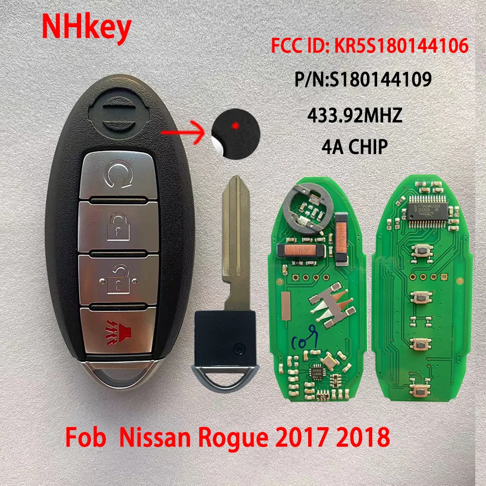 

NHkey для Nissan Rogue Sport 2017 2018 2019 S180144109 KR5S180144106 дистанционный Автомобильный ключ 433 МГц 4A