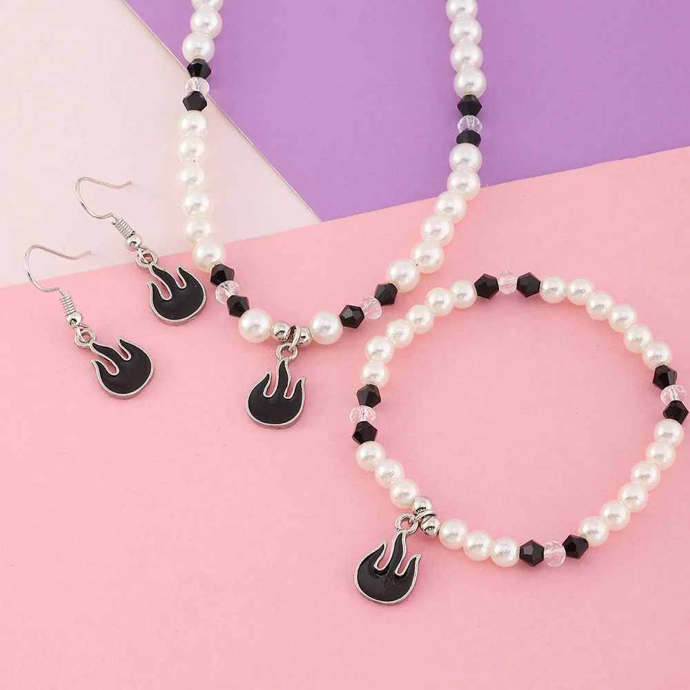 Love Rice Bead Necklace Ring Bracelet Set