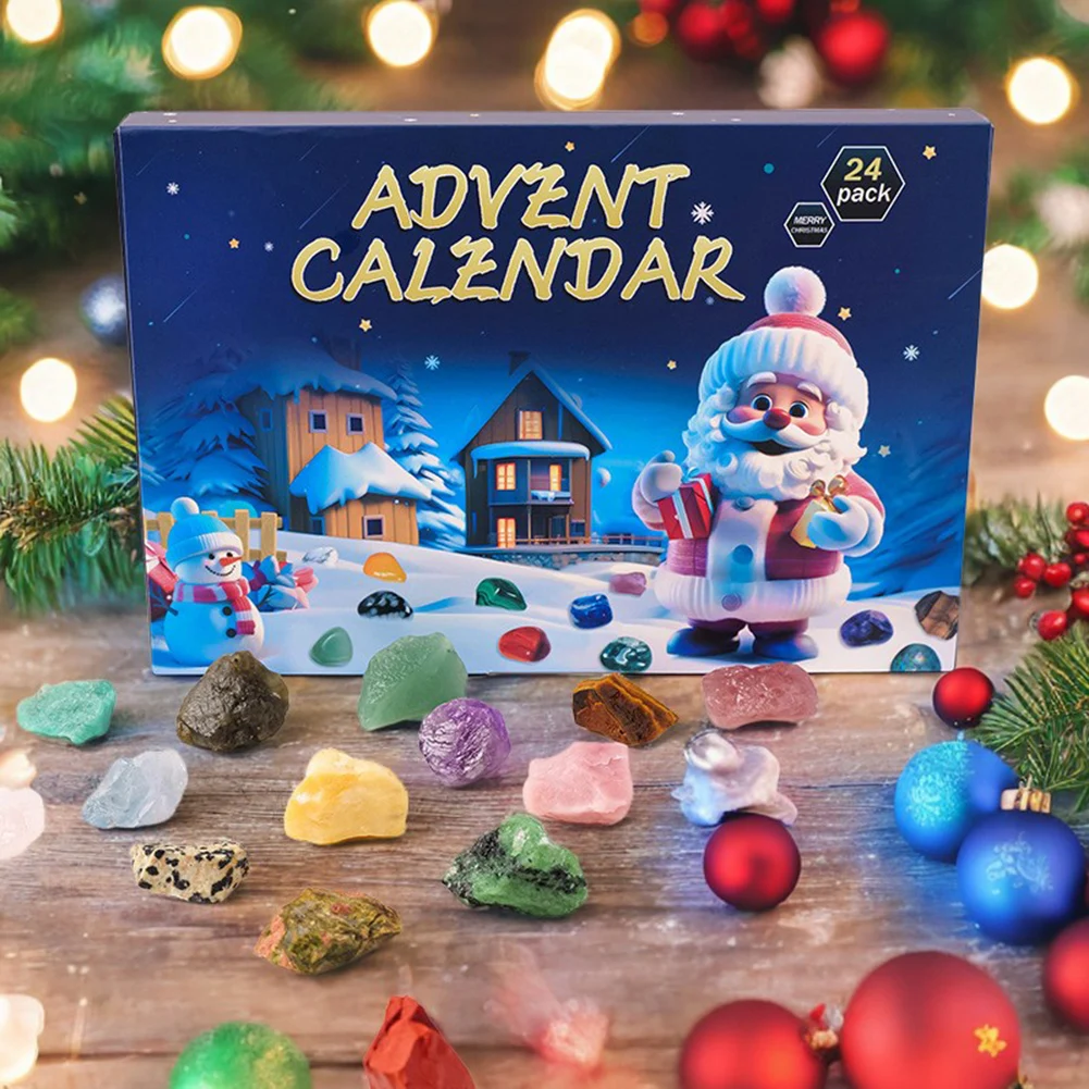 Crystals-Gemstone Advents Calendar 24pcs Colorful Collectible Crystals Rock Present Box for Children Adult