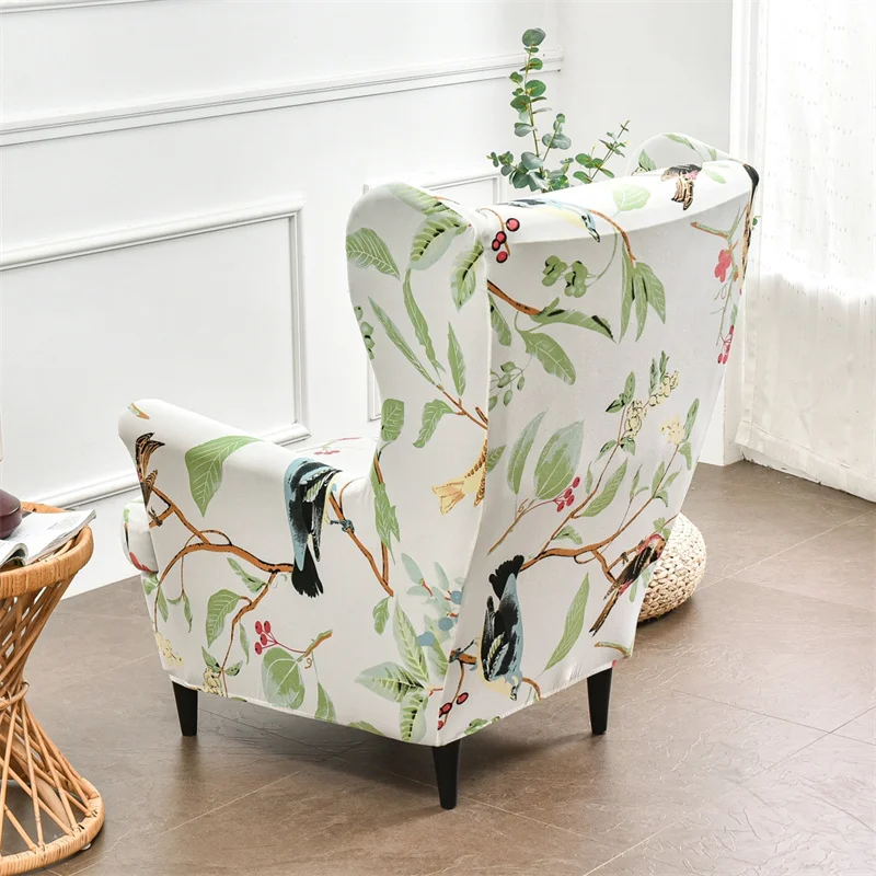 Floral Printed Wing Chair Cover Nordic High Back Armchair Slipcover Dustproof Single Sofa Slipcovers For Living Room Home Decor