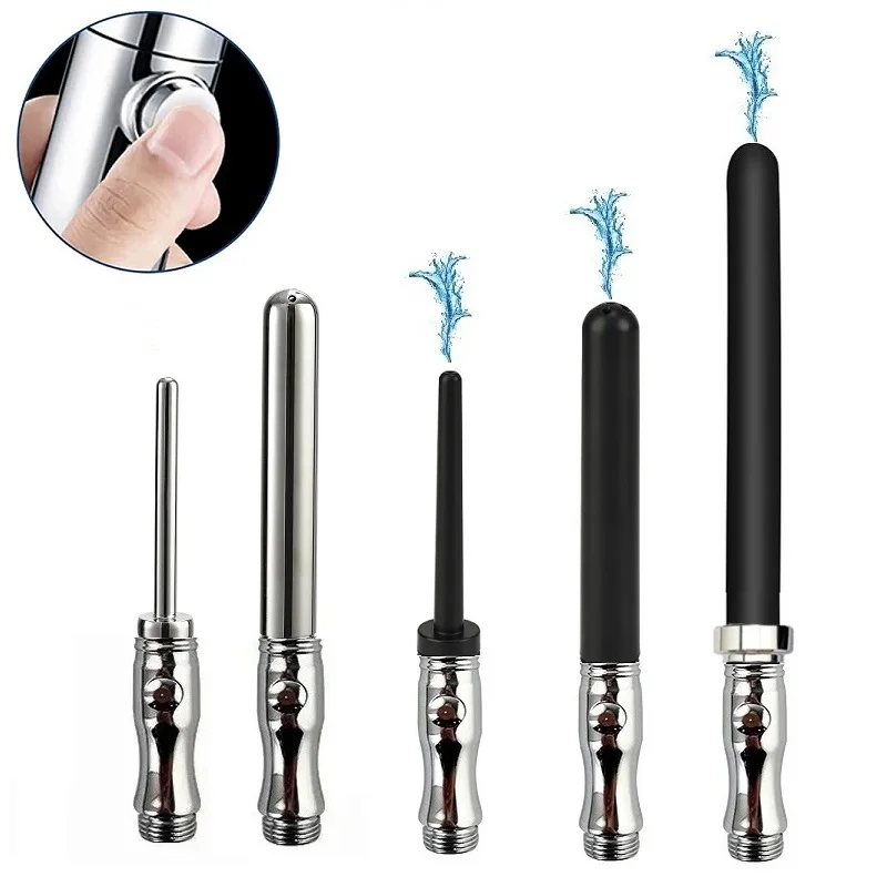 Silicone Long Douche Enema Syringe Shower Cleaning Head Set Metal Switch Faucet Attachment Anal