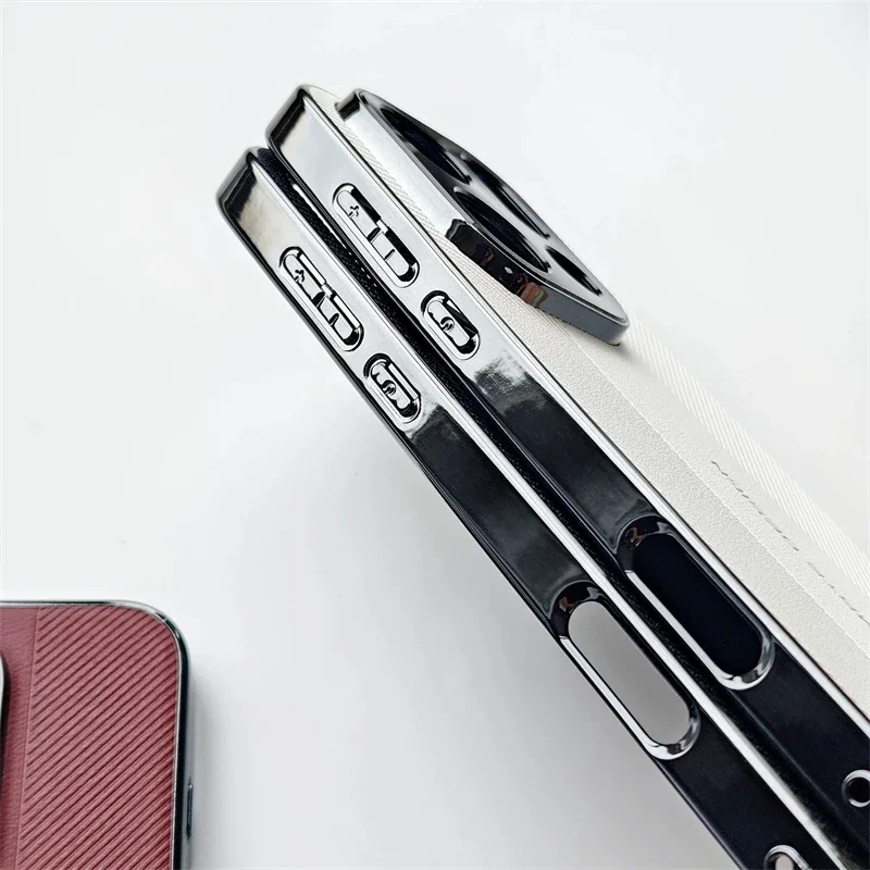 Luxury Electroplated Leather Texture Shockproof Bumper Case with Camera Protection