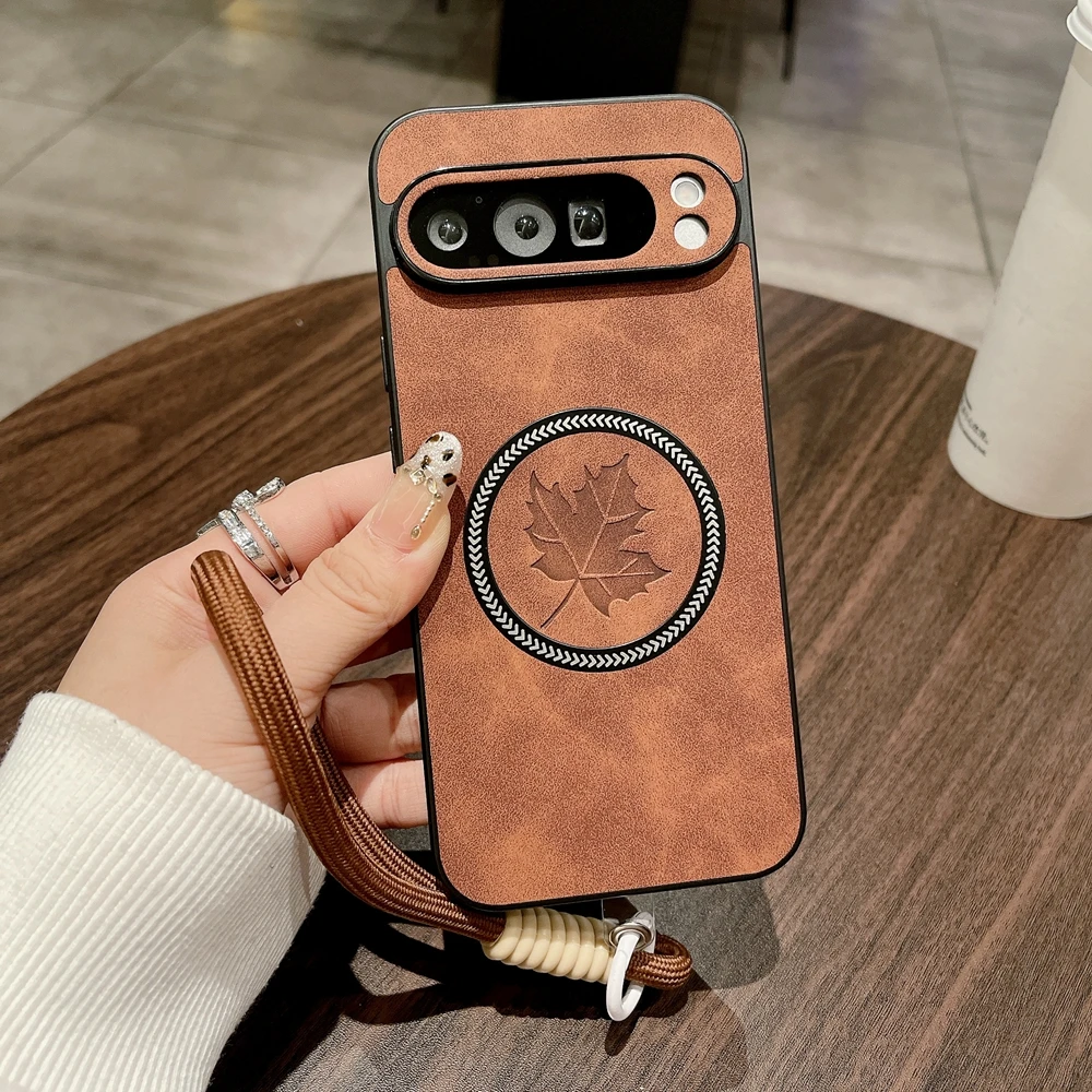 Luxury Maple Leaves Magnetic Leather Wrist Strap Case