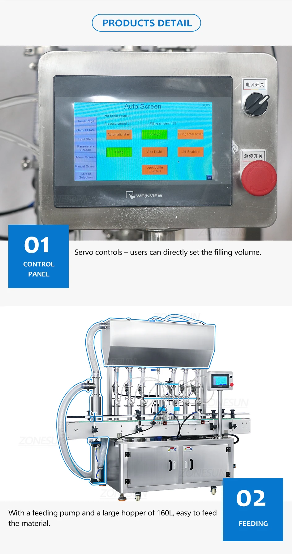 ZONESUN Automatic pneumatic Viscous Paste  Liquid Filling Machine Six Head Servo Motor  ZS-YT6T-6PX