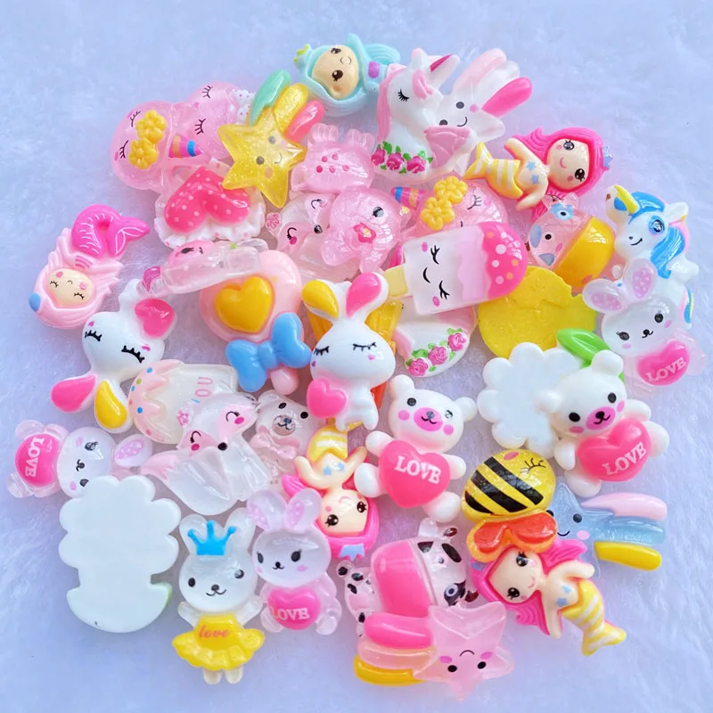 20Pcs Mixed Colorful Resin Bear, meteor, popsicle，Cabochons DIY Crafts Mobile Phone Shell Materials Scrapbooking Hair Accessorie
