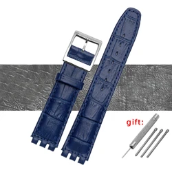 Premium Waterproof Genuine Leather Watch Strap - Black, Brown, White with Clasp - 17mm black buckle (B Dark blue)