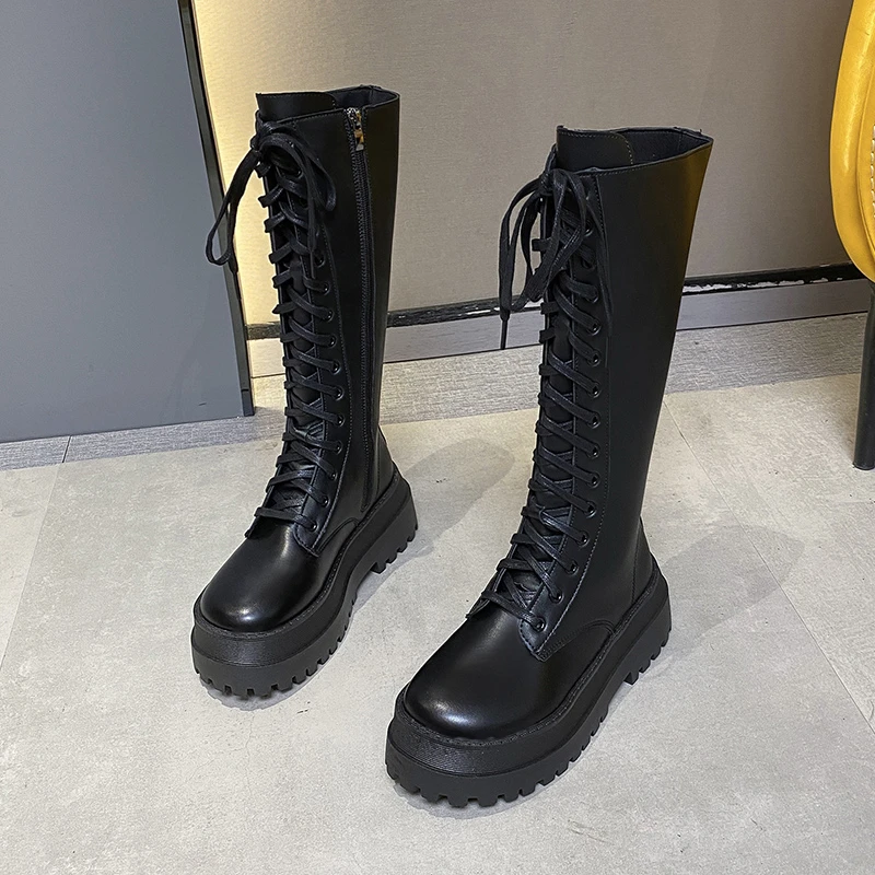 Botas-largas-con-cordones-para-mujer-zapatos-de-plataforma-hasta-la ...