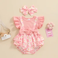 Baby Girl Clothes 3 6 9 12 18 Months Newborn Ruffle Butt  Romper Daisy Overalls Jumpsuit Summer Outfit 1
