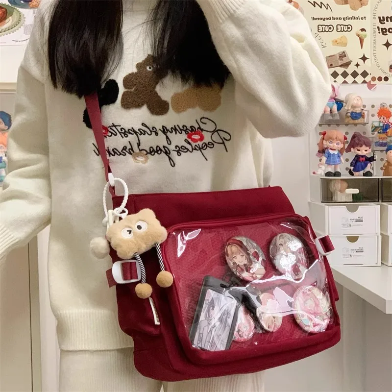 Fashion Japanese Style Transparent Itabag Harajuku Pvc Canvas Tote Bag Badge Display Large Capacity Lolita Handbag Daily 2025