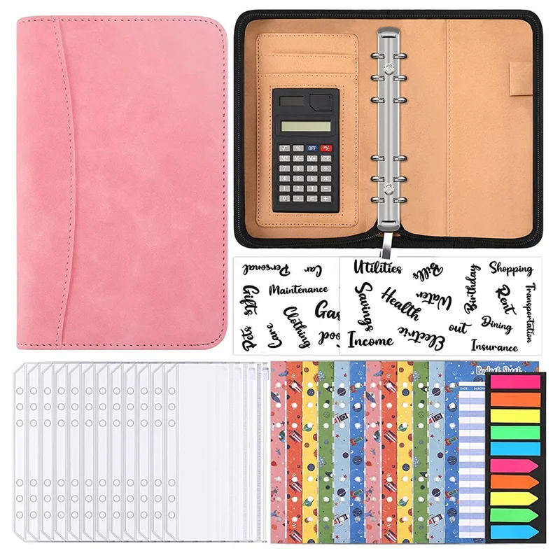 

Планер-планировщик A6 с калькулятором на молнии, для экономии денег, с конвертами, розовый
