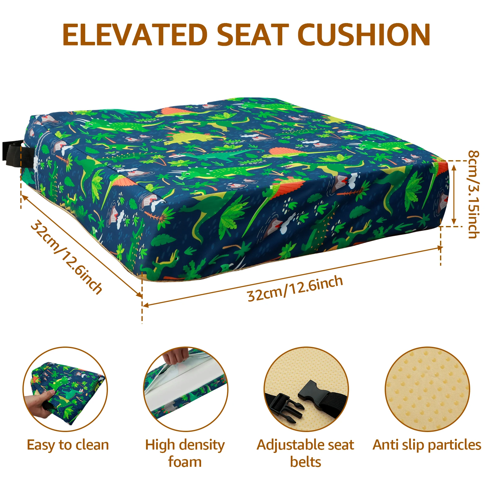 Kids Booster Seat Pad Non Slip Cushion Adjustable Safety Belt