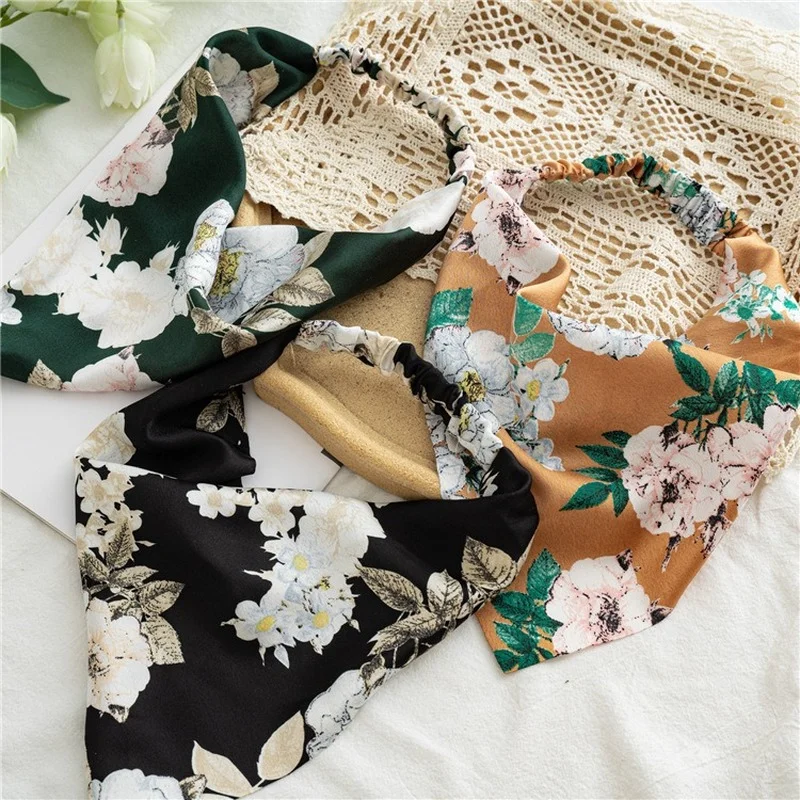 Vintage Print Flower Beach Bandana Hair Scarf Elastic Rubber Headbands Girl...