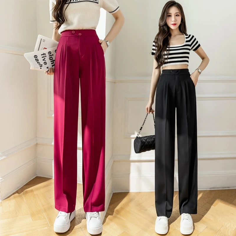 

2022 New Spring Summer High Waist Women Pants Female Fashion Draped Wide-leg Trousers Office Lady Casual Long Suit Pants