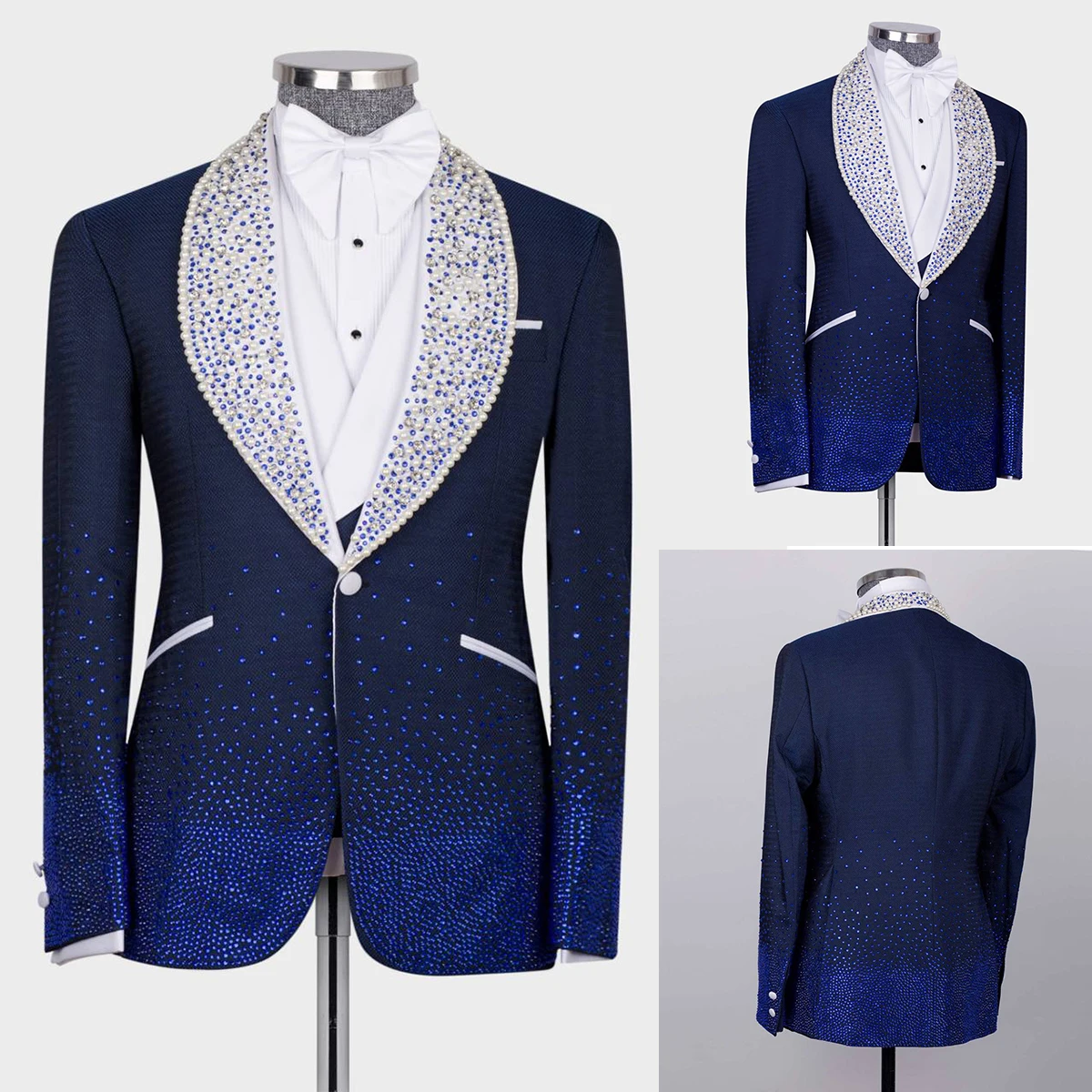 

Luxury Men Suits Tuxedo Shining Beads Pearl Shawl Lapel One Button Customized 1 Piece Bright Blazer Tailored Party Groom Fashion