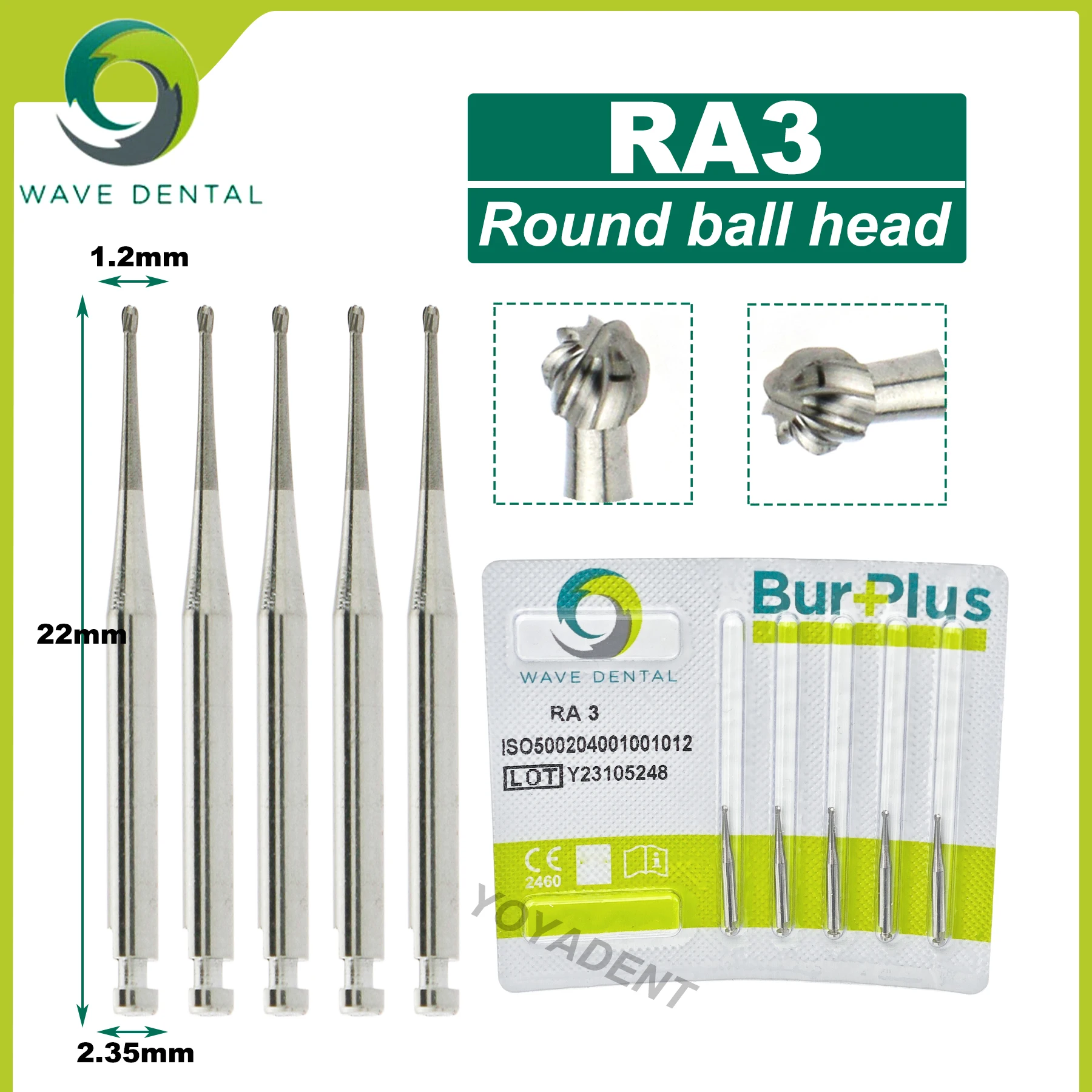 WAVE Tungsten Carbide Burs RA Burs Dia. 2.35mm For Low Speed Contra Angle 5Pcs/pack 6