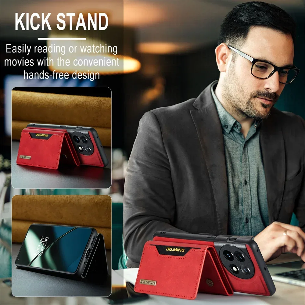 DG.Ming Retro Leather Magnetic Wallet Case with Detachable Trifold Holder