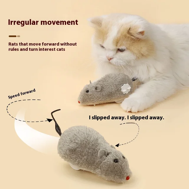 Fun and Interactive Plush Wind-Up Mouse Toy for Cats Dogs and Kids Mechanical Moving Animal Toy for Playtime and Pranks 4