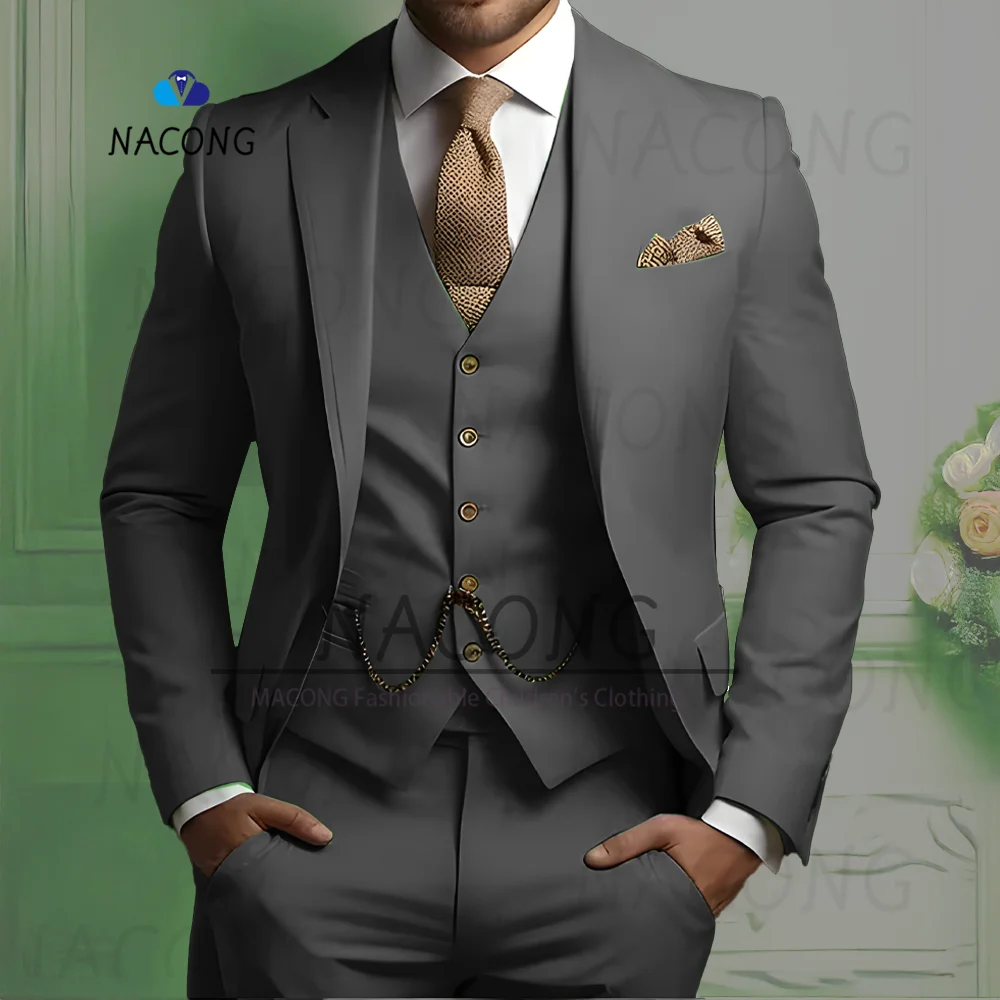 Costumes pour hommes ensemble 3 pièces costume de mariage coupe ajustée veste gilet pantalon robe fête d'anniversaire