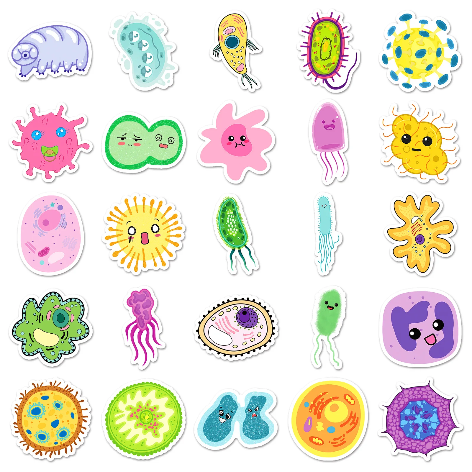 50PCS 귀여운 박테리아 바이러스 스티커 스크랩북 저널 노트북 전화 케이스 물병에 대한 Kawaii 미생물 데칼