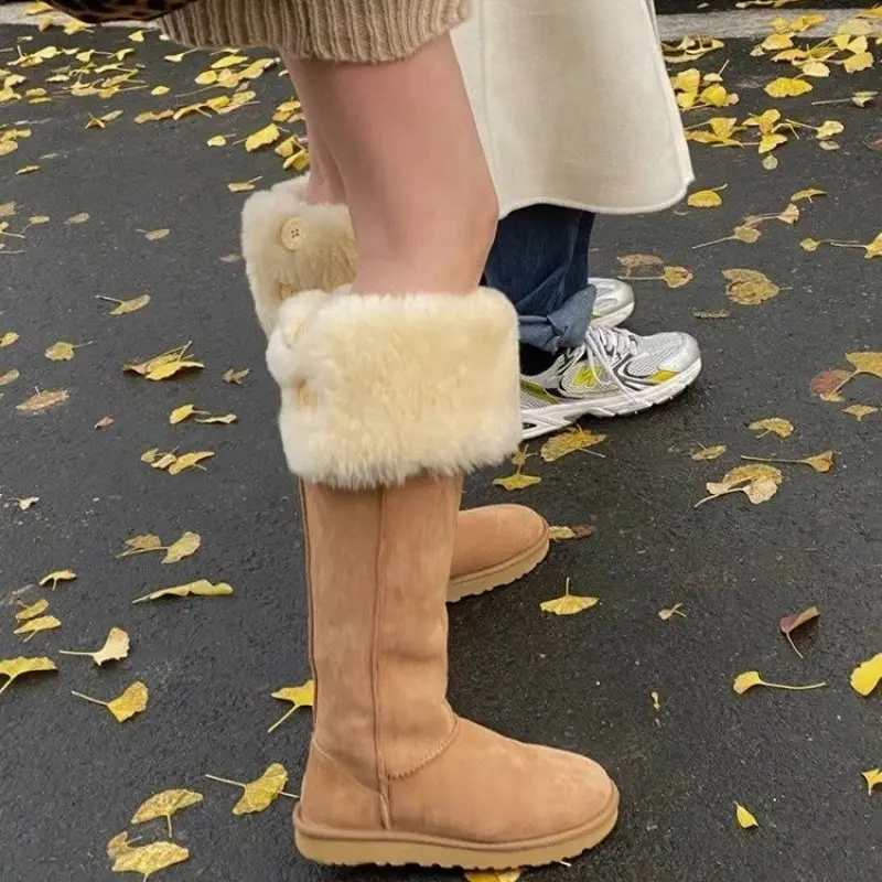NEW Lamb Hair Snow Boots for Women in Autumn and Winter New High Tube Fur Integrated Plush Insulation and Slimming Casual Boots