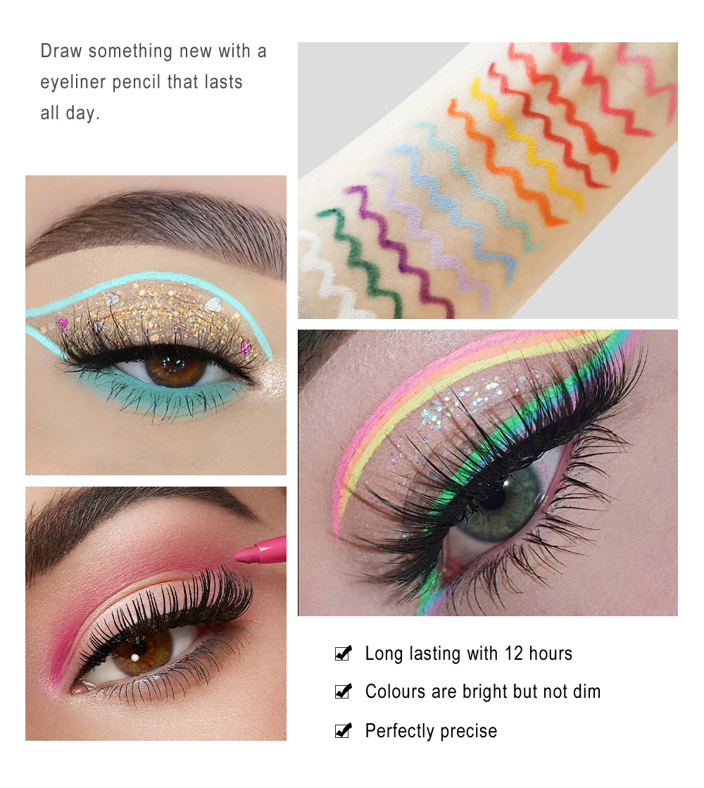 HANDAIYAN 20 Pcs/set Gel Eyeliner Pen Waterproof Sweatproof Quick-drying No Smudging Eyeliner Pen Ultra-fine Colorful