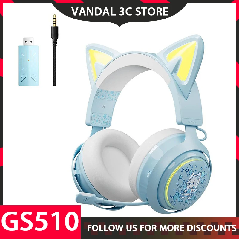 

Somic Wireless Gs510 Bluetooth 2.4g Wired Cat Ear Headphone Gaming E-Sport Headset Rgb Light For Girl Gamer Desktop Player