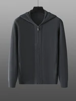 Aliselect Men Pure Cashmere Hooded Cardigan Autumn Winter New Zipper Knit Jacket Thick Sweater Leisure Plus Size Coat Warm Shirt 1
