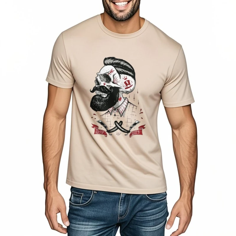 Machine Barber Shop Tattoo Beard Cotton T-Shirt - Image 4