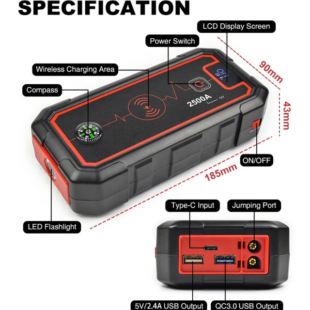 Auto Starthilfe Jump Starter 21000mAh 12V 1500A Ladegerät Booster