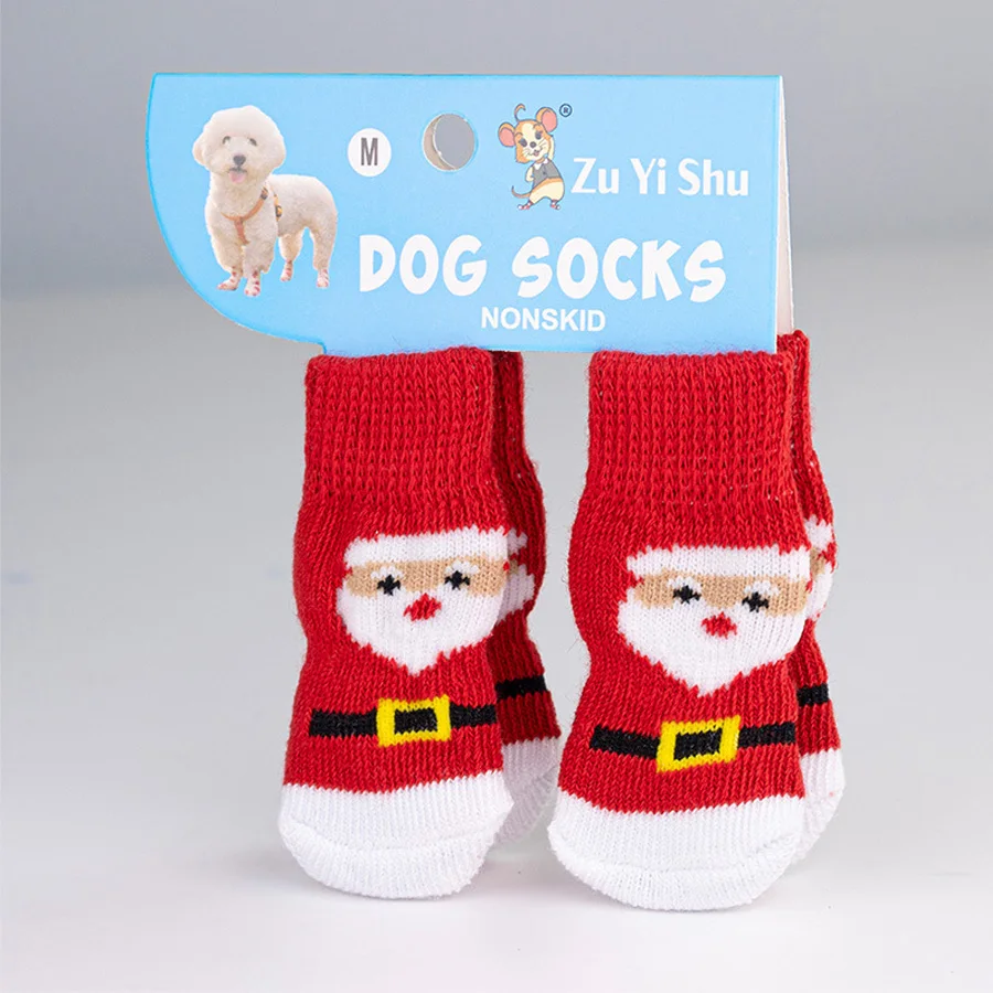 Pet Shoes Christmas Knitted Socks for Small Dogs Cat Chihuahua Boots for Winter Warm Indoor Wear Slip on Paw Protector