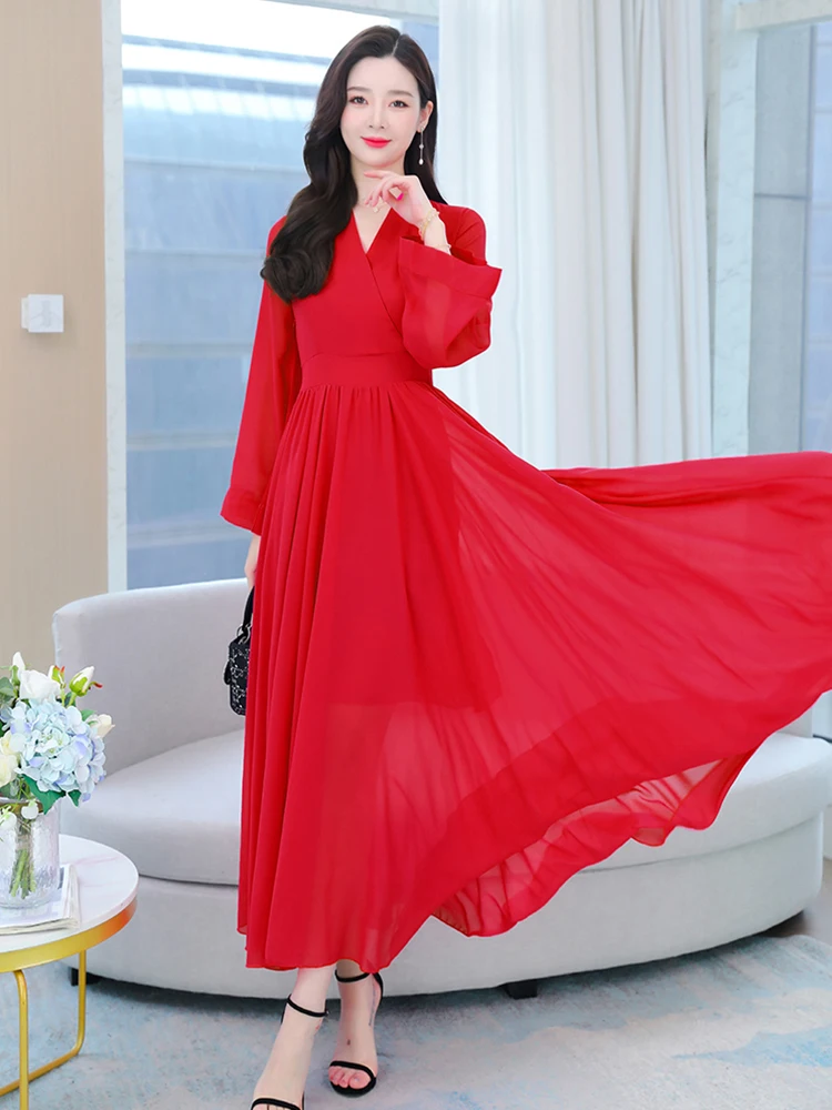 Elegant Evening Dresses Women Spring Summer Casual Long Sleeve