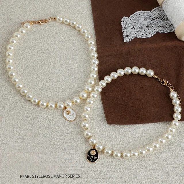 Pet Cat Collars Pearl Rose Pendant Necklace Cat Dog Pearl Collar Pet Pendant Cute High Beauty Retro Decoration Teddy Dog Collar Pet Cat Collars Pearl Rose Pendant Necklace Cat Dog Pearl Collar Pet Pendant Cute High Beauty Retro Decoration Teddy Dog Collar