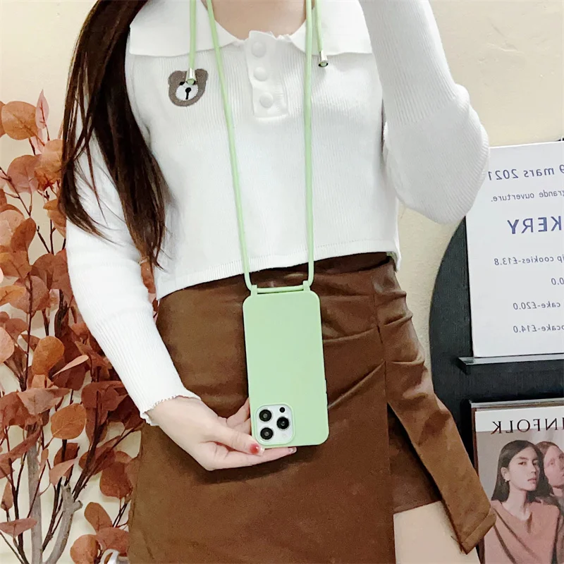 Liquid Silicone Crossbody Lanyard Phone Case with Hang Strap Rope Cover