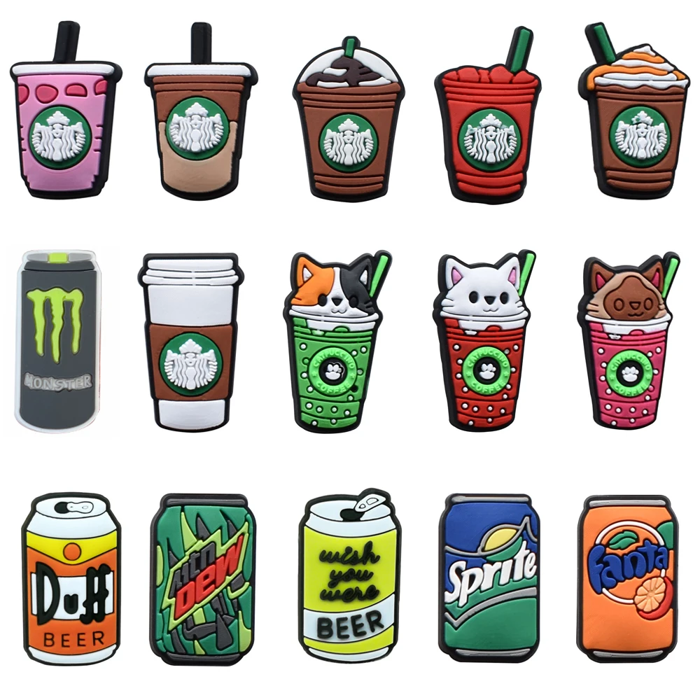 

1pcs Coffee Drink Food Bottles PVC Shoe Charms Cartoon Garden Shoe Accessories Buckles for Shoe Decoration Kids Party Gifts