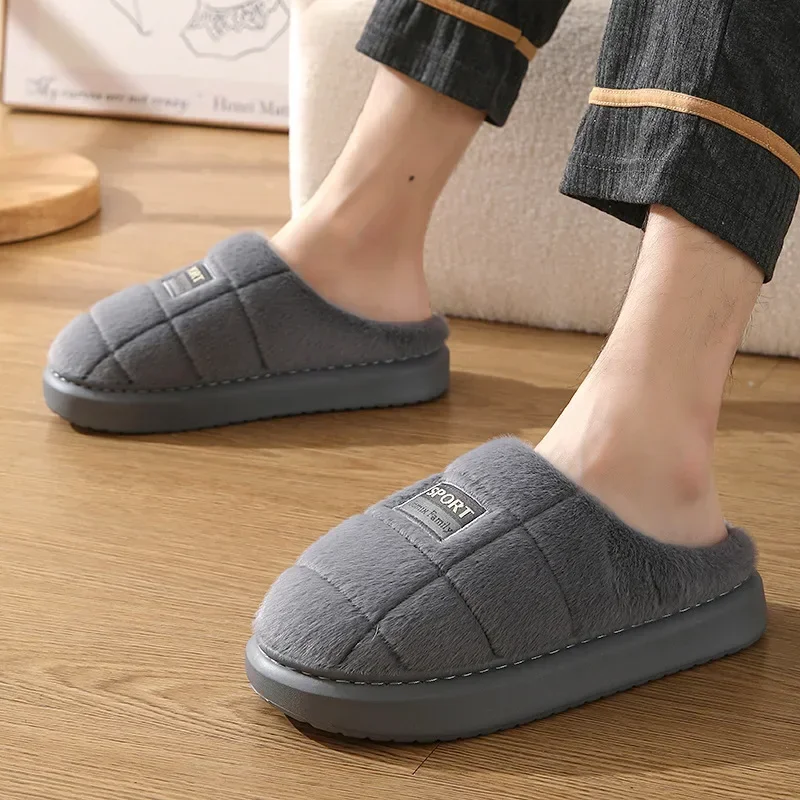 Soft Slippers Men Shoes Fashion Mens Slippers EVA Cotton Slippers Home Warm Couples Shoes Soft Non Slip Flat Fur Winter Platform Women Slipper