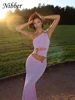 Nibber Hollow Ring Clasp Dress Women Chic One Shoulder Elastic Elegant Solid Summer Fashion Vacation Birthday Party Vestidos 2