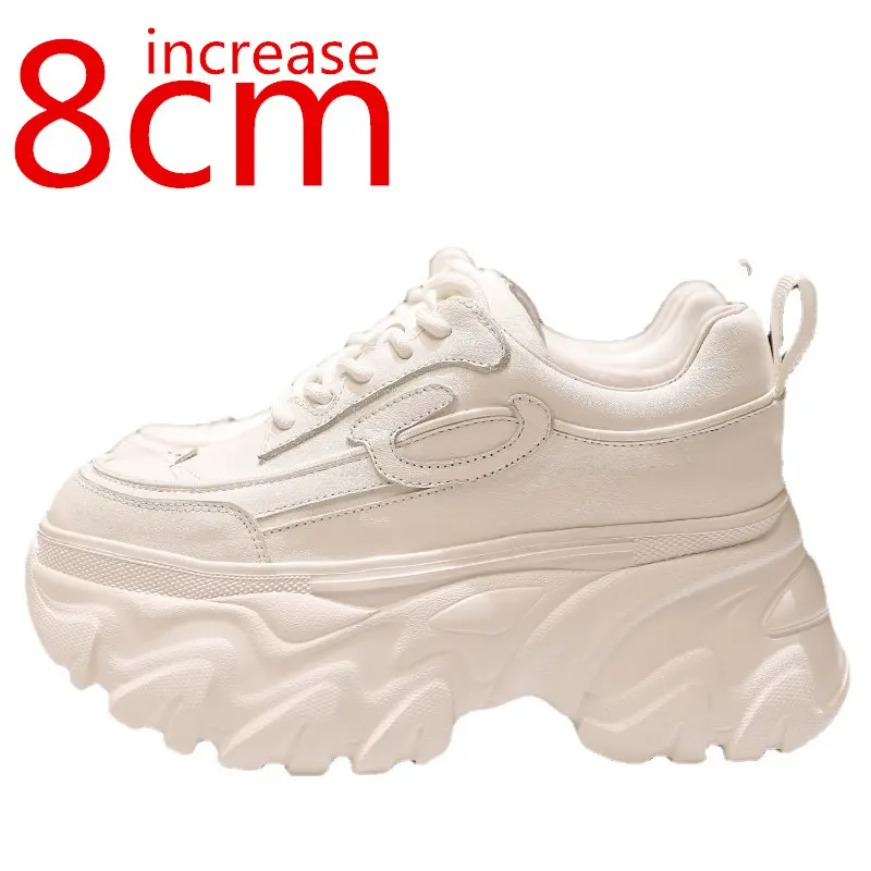 

Women Increase 8cm Thick Bottom Muffin Daddy Shoes Genuine Leather Sneakers Women's Super Fire Ins Fashion Trend Elevator Shoes