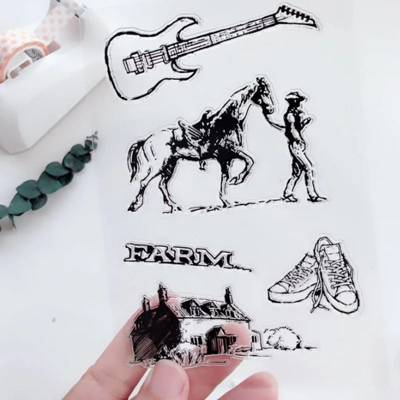 

Guitar Transparent Silicone Finished Stamp Journal DIY Scrapbook Rubber Coloring Embossed Diary Stencils Decor Reusable 11*16cm