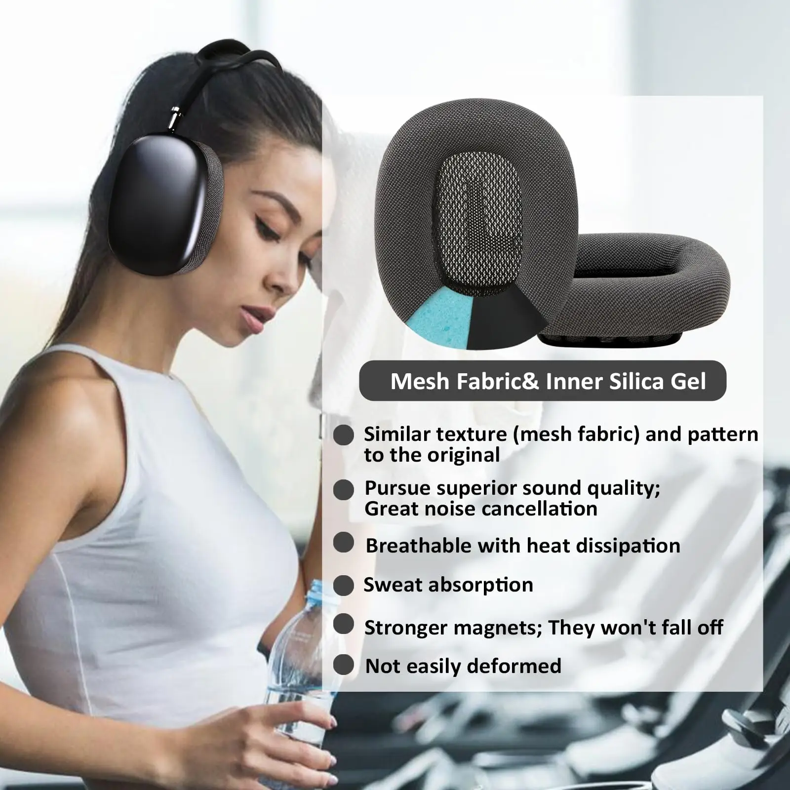 Ear Cushions for Apple AirPods Max Headphones, Mesh Fabric Replacement Ear Pads Cover with Memory Foam and Magnet