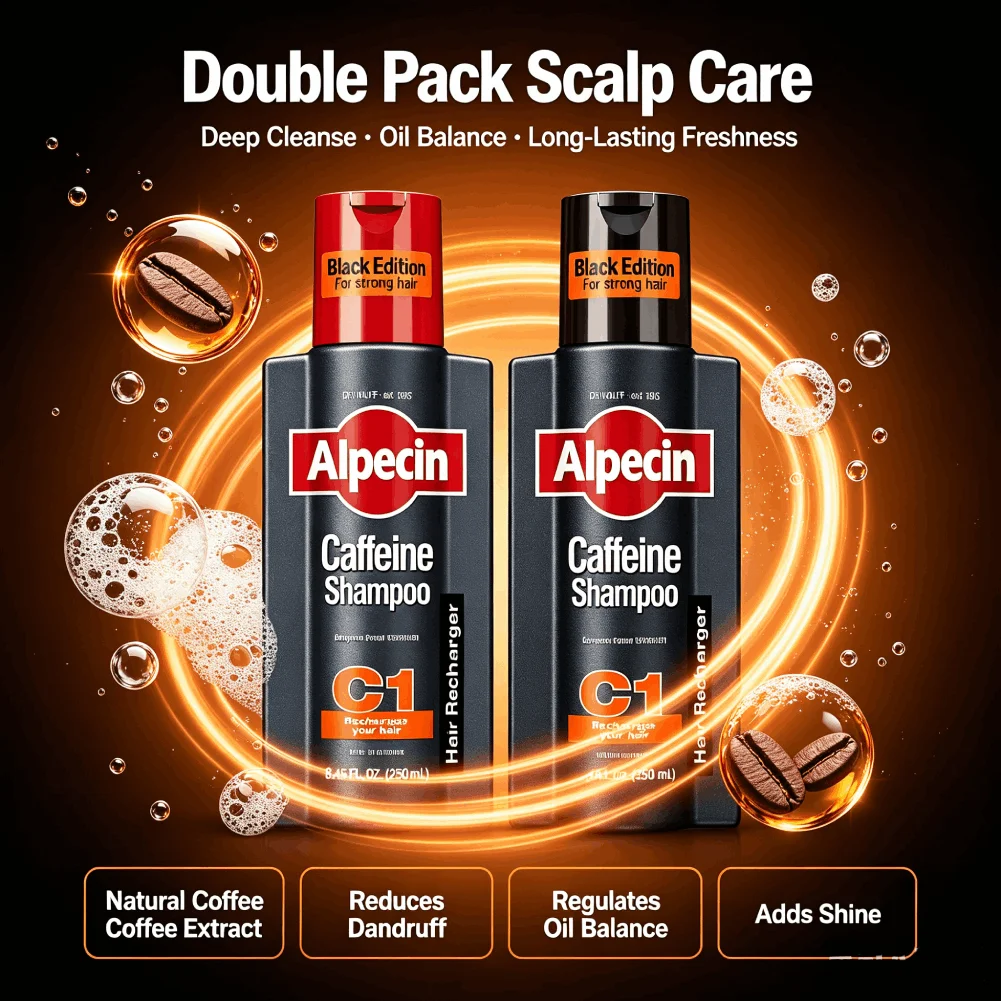Shampoo alla Caffeina Alpecin C1 Tedesco, Anti-Caduta, Controllo Oleosità, Rimozione Forfora, Pulizia Profonda dei Follicoli, Riparazione dei Capelli