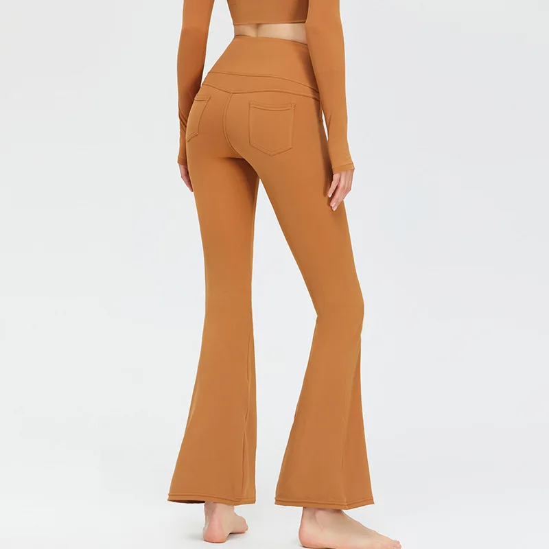 High Waist Yoga Flare Pants Women Nude Peach Hip Lifting Sports Fitness Pants Tight Slim Yoga Breathable Quick Drying Gym