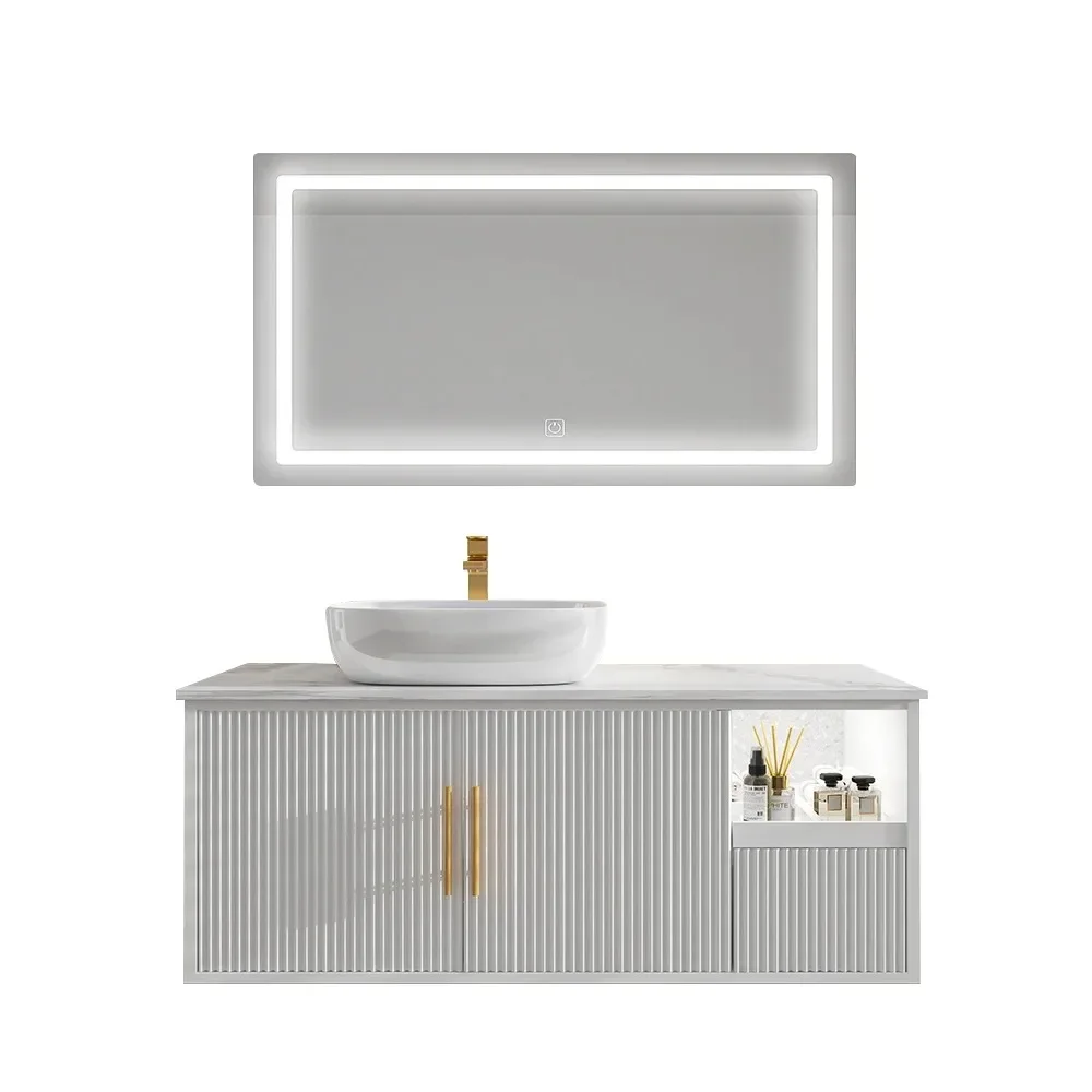 S~Stone Plate Whole Washbin Bathroom Sink Washbasin Washstand Smart Mirror Cabinet Set