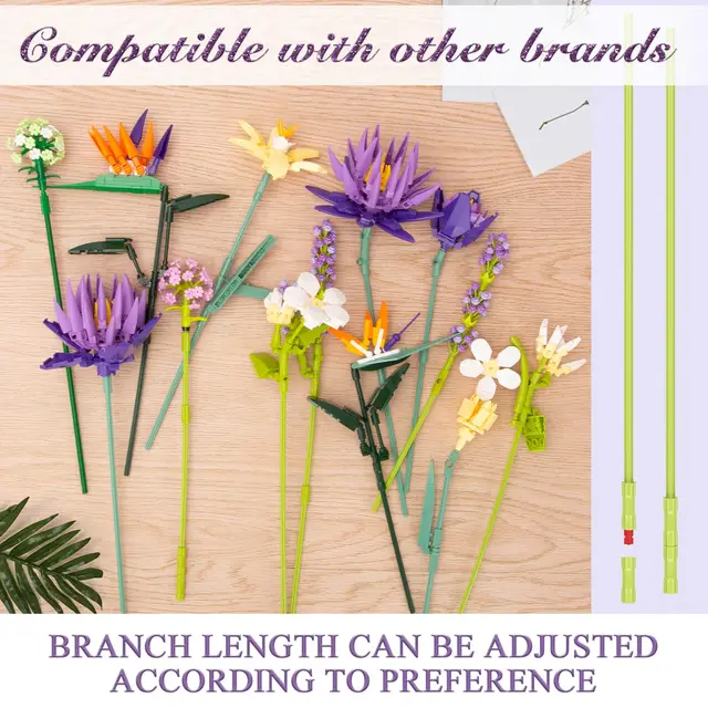 Bouquet of Blue Lotus Building Sets - 891 Piecse Artificial Flowers Kit for Adults, Home Decor, Mother's Day, Valentine's Day 6