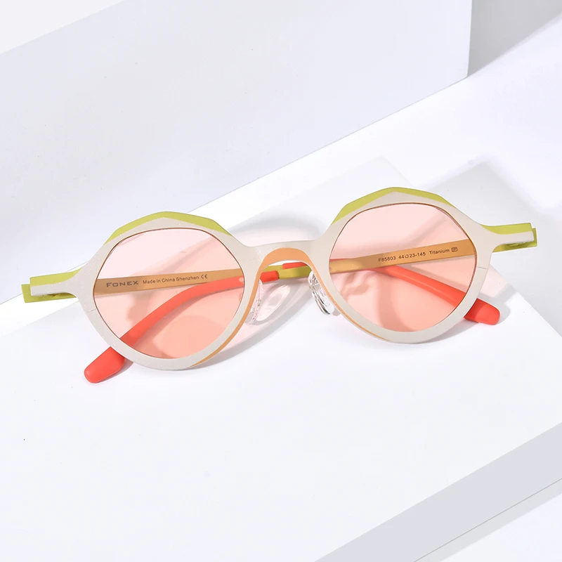 FONEX 티타늄 선글라스 남녀공용, 레트로 빈티지 소형 다각형 편광 선글라스, UV400 쉐이드 F85803T, 2024 신제품