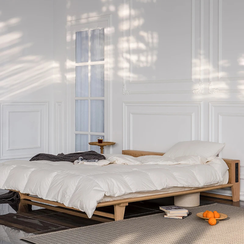 

Дубовая двойная кровать из массива дерева, американская французская ретро-кровать для взрослых из потертого дерева без кровати