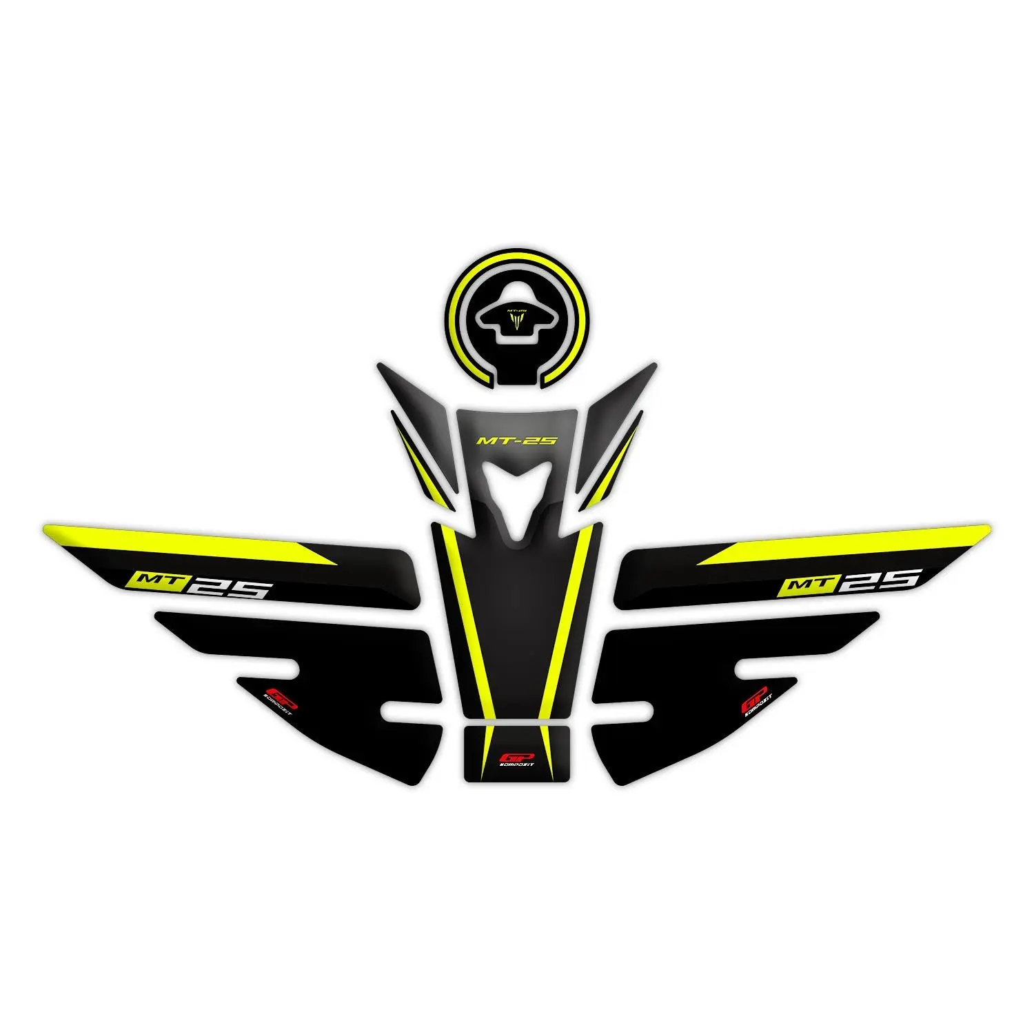 

GP Composite for MT-25/MT-3 2015-2019 Compatible Tank Pad Strip Sticker Black-Yellow