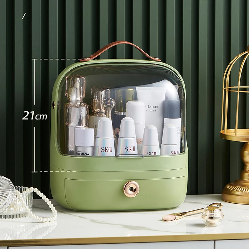 Fashion Green Luxury Cosmetics Storage Box Dressing Table Dustproof Makeup Organizer Case Desktop  Makeup Storage Holder Rack